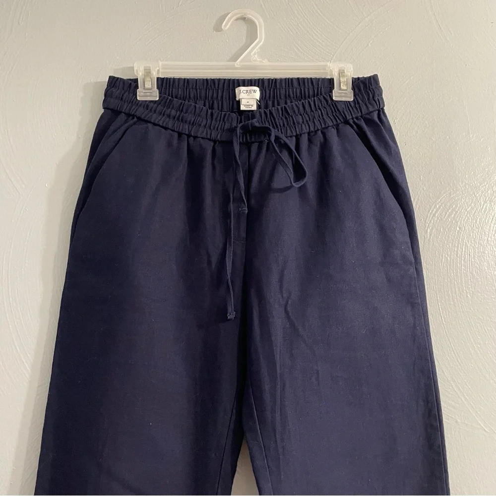 J. Crew Navy Linen pants straight leg  Size 4 Preppy lightweight natural fabric